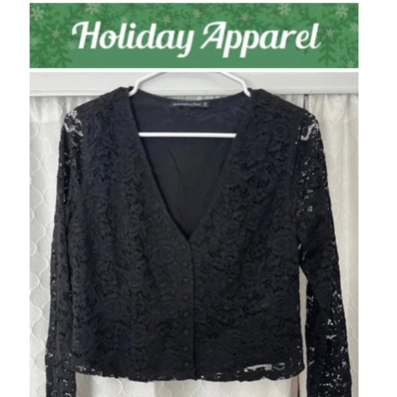 Abercrombie & Fitch Black Lace Crop Top/Size Medium - Picture 1 of 9